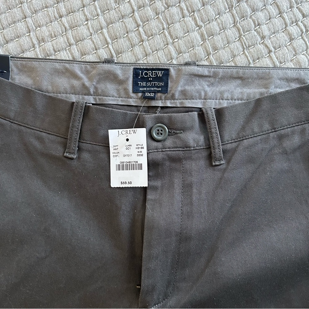 NWT J. Crew Factory Men’s The Sutton Pants 33W 32L Charcoal Grey